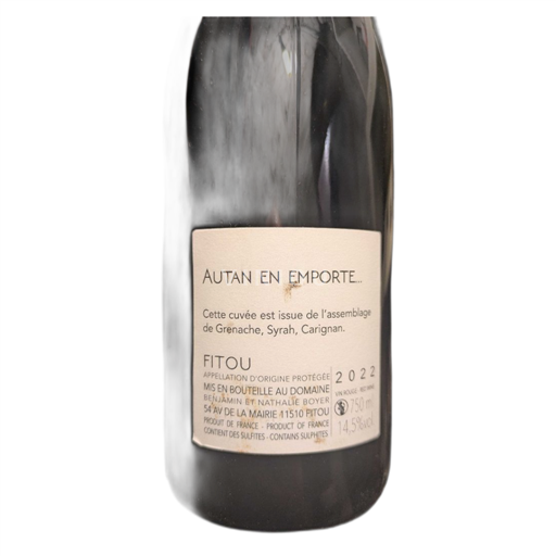 Vin Rouge sec Autan En Emporte Domaine Vent 2022 France Languedoc Fitou AOC