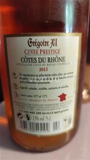 Thung lũng Rhône Côtes-du-rhône Grégoire XI Prestige 2015