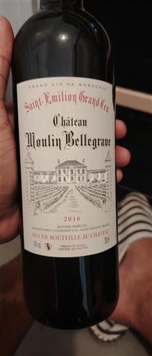Vin Rouge sec Château Moulin Bellegrave 2016 France Bordeaux Saint-Émilion Grand Cru AOC Grand Cru