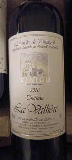 Vin Rouge sec Château La Vallière 2016 France Bordeaux Lalande-de-pomerol AOC