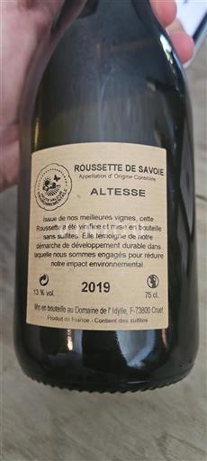 Savoie ja Bugey Roussette de Savoie Domaine L'Idylle Altesse 2019