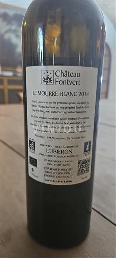 Vin Blanc sec Le Mourre Blanc Château Fontvert 2014 France Vallée du Rhône Luberon AOC bio