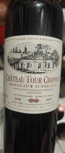 Bordéus Bordeaux Superior Château Tour Chapoux 2020