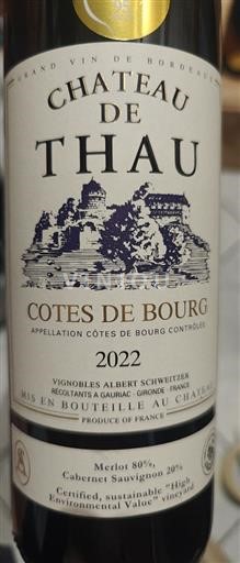 Bordeaux Côtes-de-bourg Château Thau 2022
