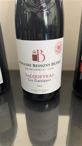 Thung lũng Rhône Vacqueyras Domaine Bessons Dupré Les Garrigues 2023