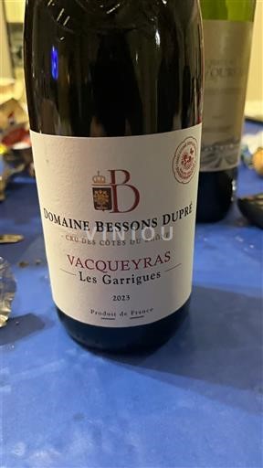 Rhône-dalen Vacqueyras Domaine Bessons Dupré Les Garrigues 2023