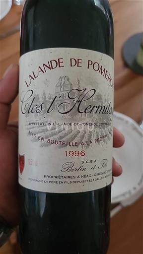 Burdeos Lalande-de-Pomerol Bertin et Fils Clos l'Hermitage 1996