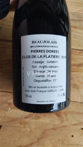 Beaujolais Clos de la Platière Pierres Dorées 2019