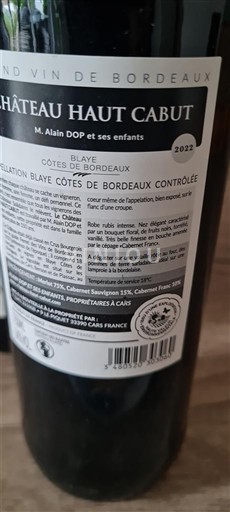 Burdeos Blaye-Côtes de Burdeos Château Haut Cabut 2022