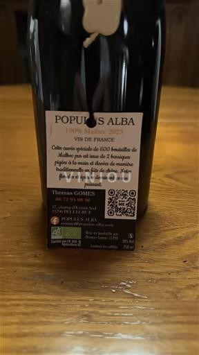 Sudoeste No especificado Populus Alba 100% Malbec 2023