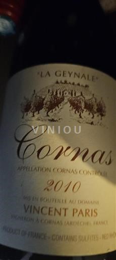 Rhône Valley Cornas Vincent Paris La Geynale 2010