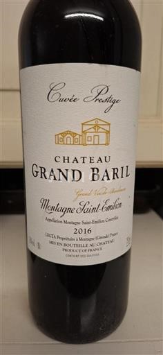 Bordéus Montagne-saint-émilion Château Grand Baril Prestige 2016