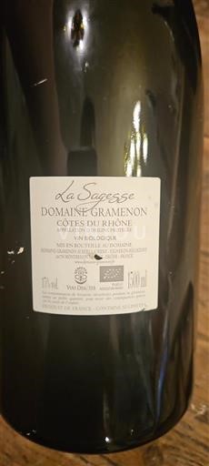 Vin Rouge sec La Sagesse Domaine Gramenon 2017 France Vallée du Rhône Côtes-du-rhône AOC bio