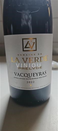 Vin Rouge sec Prélude La Verde 2022 France Vallée du Rhône Vacqueyras AOC