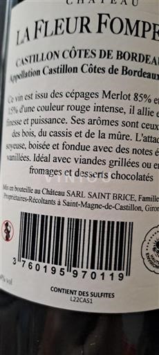 Bordeaux Castillon Côtes de Bordeaux Château La Fleur Fompéraz Senza annata