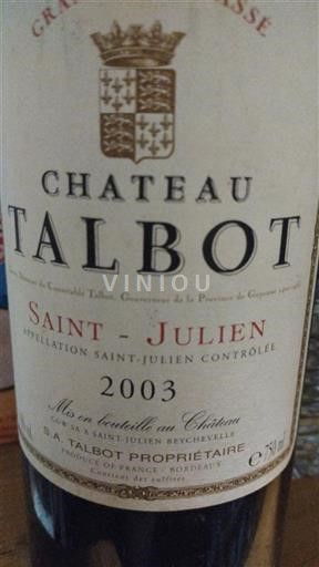 Bordeaux Saint-Julien Grand Cru Château Talbot 2003