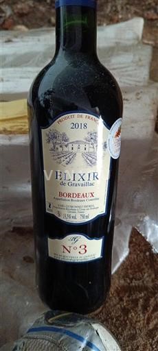 Vin Rouge sec N°3 Château Elixir de Gravaillac 2018 France Bordeaux AOC
