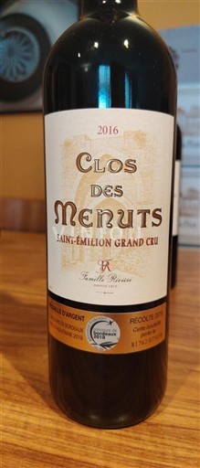 Bordeaux Saint-Émilion Grand Cru Grand Cru Clos des Menuts 2016