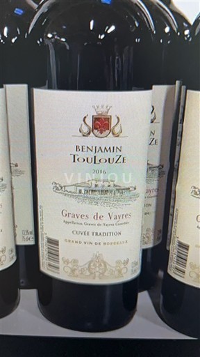 Verërat Rouge sec Tradition Benjamin Toulouse 2016 Francë Bordoja Graves-de-vayres AOC