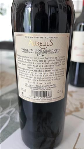 Vin Rouge sec Aurelius 2019 France Bordeaux Saint-Émilion AOC Grand Cru