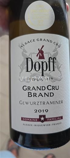 Vin Blanc sec Grand Cru Brand Gewurztraminer Dopff 2019 France Alsace Gewurztraminer AOC Grand Cru