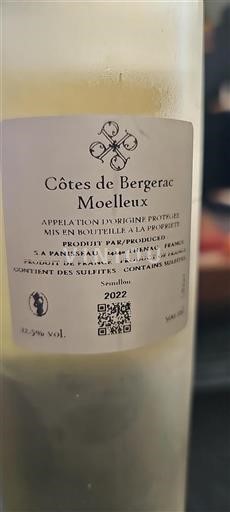 Lounais-Ranska Côtes-de-bergerac S.A. Panisseau Côtes de Bergerac Moelleux 2022