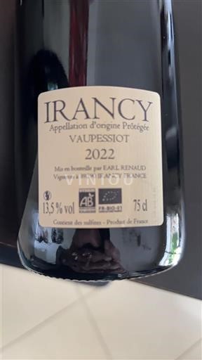Vin Rouge sec Vaupessiot EARL Renaud 2022 France Bourgogne Irancy AOC bio