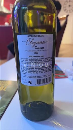 Vin Blanc sec Elegance Château Lyonnat 2022 France Bordeaux AOC