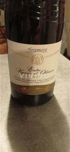 Vin Rouge sec Entre Vignes et Oliviers Vinsobraise 2023 France Vallée du Rhône AOC