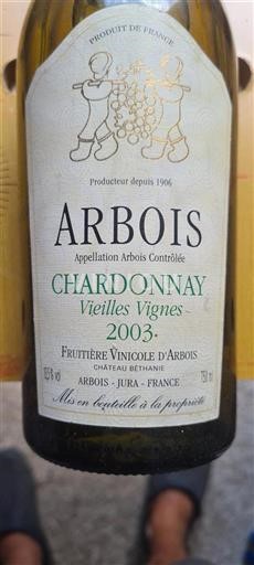 Vin Blanc sec Chardonnay Vieilles Vignes Fruitière Vinicole Arbois 2003 France Jura Arbois AOC