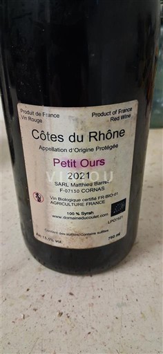 Vallée du Rhône Côtes-du-rhône Matthieu Barret Petit Ours 2021