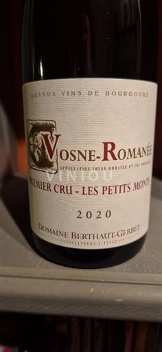 Burgundi Vosne-Romanée Premier Cru Domaine Berthaut-Gerbet Les Petits Monts 2020