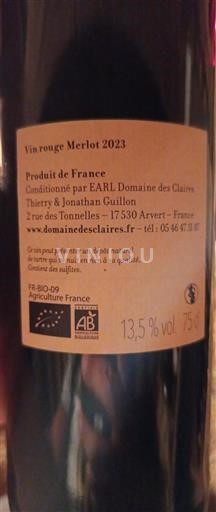 Bordeaux Ni doloceno Domaine Des Claires Merlot 2023