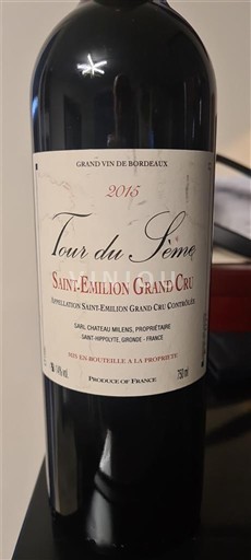 Bordéus Saint-Émilion Grand Cru Grand Cru Tour du Sème 2015