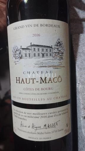 Burdeos Côtes-de-bourg Château Haut-Macô 2016
