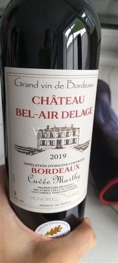 Bordeaux Château Bel-Air Delage Marthy 2019