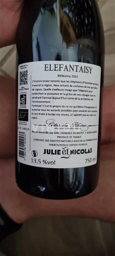 Rhônedalen Côtes du Rhône Julie et Nicolas Elefantaisy 2024