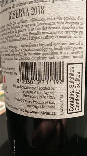 Toscana Brunello di Montalcino Carpineto Riserva 2018