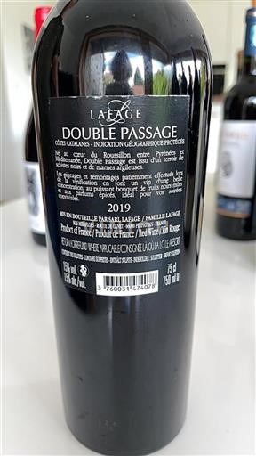 Vin Rouge sec Double Passage Lafage 2019 France Languedoc et Roussillon Côtes catalanes IGP