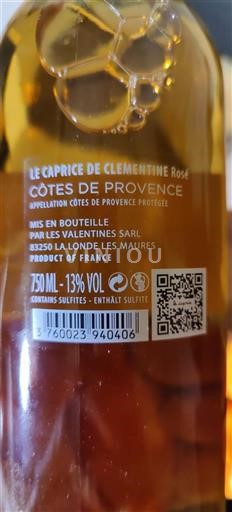 Provansa Côtes-de-Provence Les Valentines Le Caprice de Clémentine Neleten.