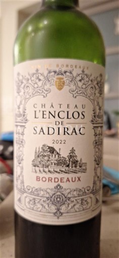Vin Rouge sec Château L'Enclos De Sadirac 2022 Francë Bordoja Bordo AOC