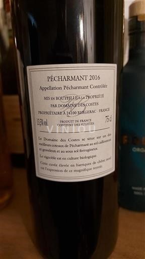 Vin Rouge sec Domaine Des Costes 2016 France Sud-Ouest Pécharmant AOC bio