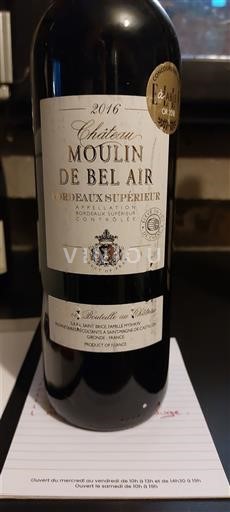 Bordeaux Bordeaux supérieur Château Moulin de Bel Air 2016