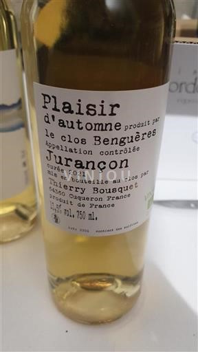 Sud-Ovest Jurançon Clos Benguères Plaisir d'automne 2021