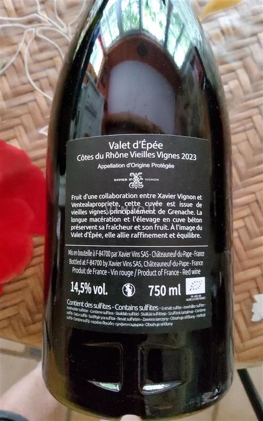 Rhônen laakso Côtes-du-rhône Xavier Vignon Valet d’Épée 2023