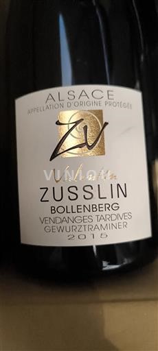 Vin Blanc sec Bollenberg Zusslin 2015 France Alsace Vin de France Vendanges Tardives
