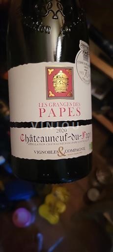 Vin Rouge sec Les Granges des Papes 2020 France Vallée du Rhône Châteauneuf-du-pape AOC bio