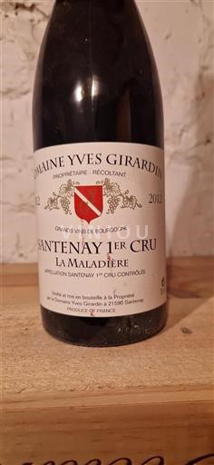 Bourgogne Santenay Premier Cru Domaine Yves Girardin La Maladière 2012