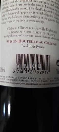Bordeaux Pessac-Léognan Grand Cru Château Olivier 2016