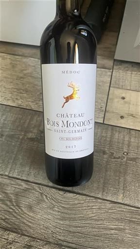 Vin Rouge sec Saint-Germain Château Bois Mondont 2017 France Bordeaux Médoc AOC Cru Bourgeois
